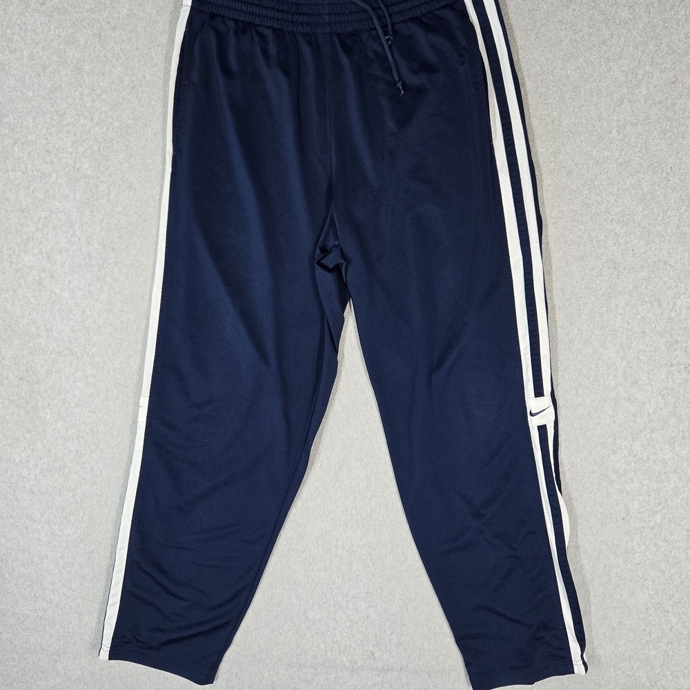 VINTAGE Nike Men Activewear Pants L Navy Blue Sweatpants Stripe Y2K Track